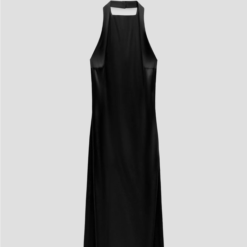 Zara NWT Black Slit Halter Dress